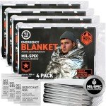 72 HRS MIL-SPEC Emergency Space Blankets – Mylar Survival or Emergency Thermal Blankets for Camping, Hiking, Marathon, First Aid, Emergency Preparedness, Extreme Weather, Shelter (4-Pack)