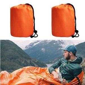 goldhik 2 Pack Emergency Sleeping Bag, Mylar Emergency Blanket, Waterproof Lightweight Survival Shelter Blanket, Portable Survival Thermal Bivy Sack for Outdoor Camping Hiking Adventure