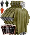 PREPARED4X Emergency Poncho with Mylar Blanket Liner – Heavy Duty, Waterproof, Wind-Resistant Green Rain Poncho for Outdoors, Camping, and Car Emergency Kits - Thermal Poncho - 4 Pack (Green)