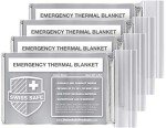 Swiss Safe 4 Pack Mylar Emergency Blankets for Survival - Compact & Insulated for Cold Weather - Designed for NASA, Outdoor, Running, Camping, Survival, First Aid Car Kit - Silver, 4 Pack