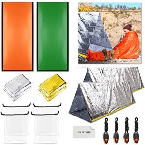 Eco-Fused Emergency Sleeping Bags, Blankets, Tents, and Survival Whistles - Weather Resistant Thermal Outdoor Survival Supplies Essentials - Suitable for All Ages - Camping, Hiking, Climbing