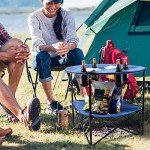 Round Folding Camp Table with Cupholders, Blue
