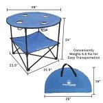 Round Folding Camp Table with Cupholders, Blue