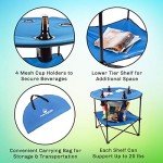 Round Folding Camp Table with Cupholders, Blue