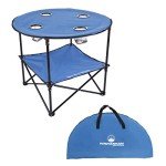 Round Folding Camp Table with Cupholders, Blue