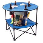 Round Folding Camp Table with Cupholders, Blue