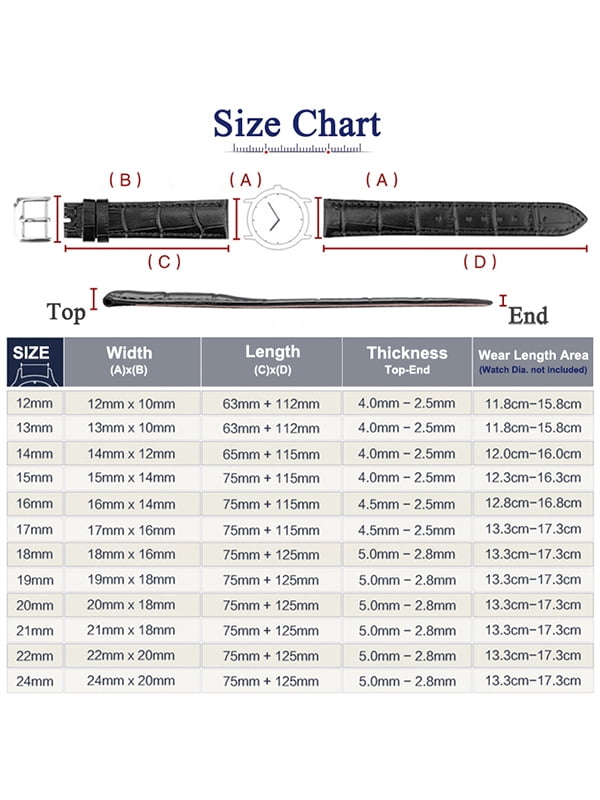 Classic Leather Replacement Watch Band 16-24mm