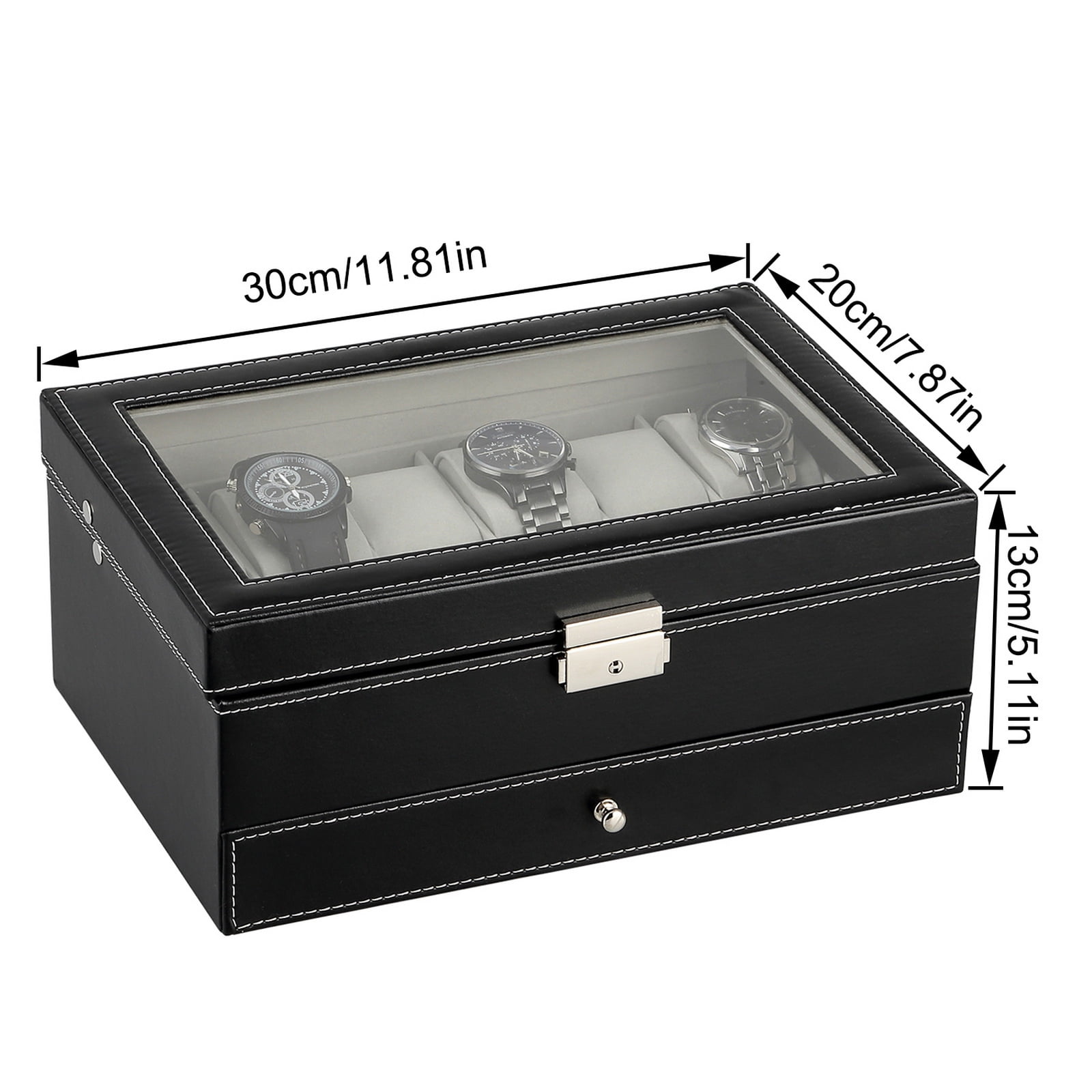 12-Slot Leather Watch Organizer Box with Drawer
