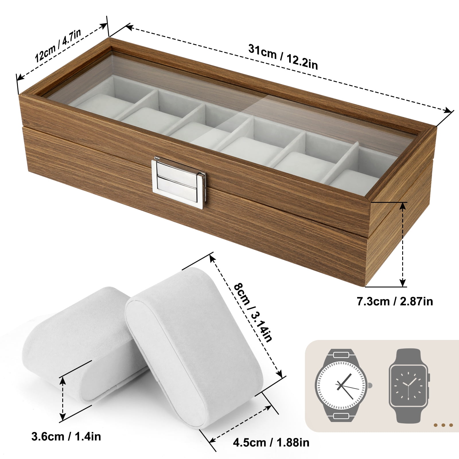 Men's 6-Slot Wood Watch Box with Glass Top