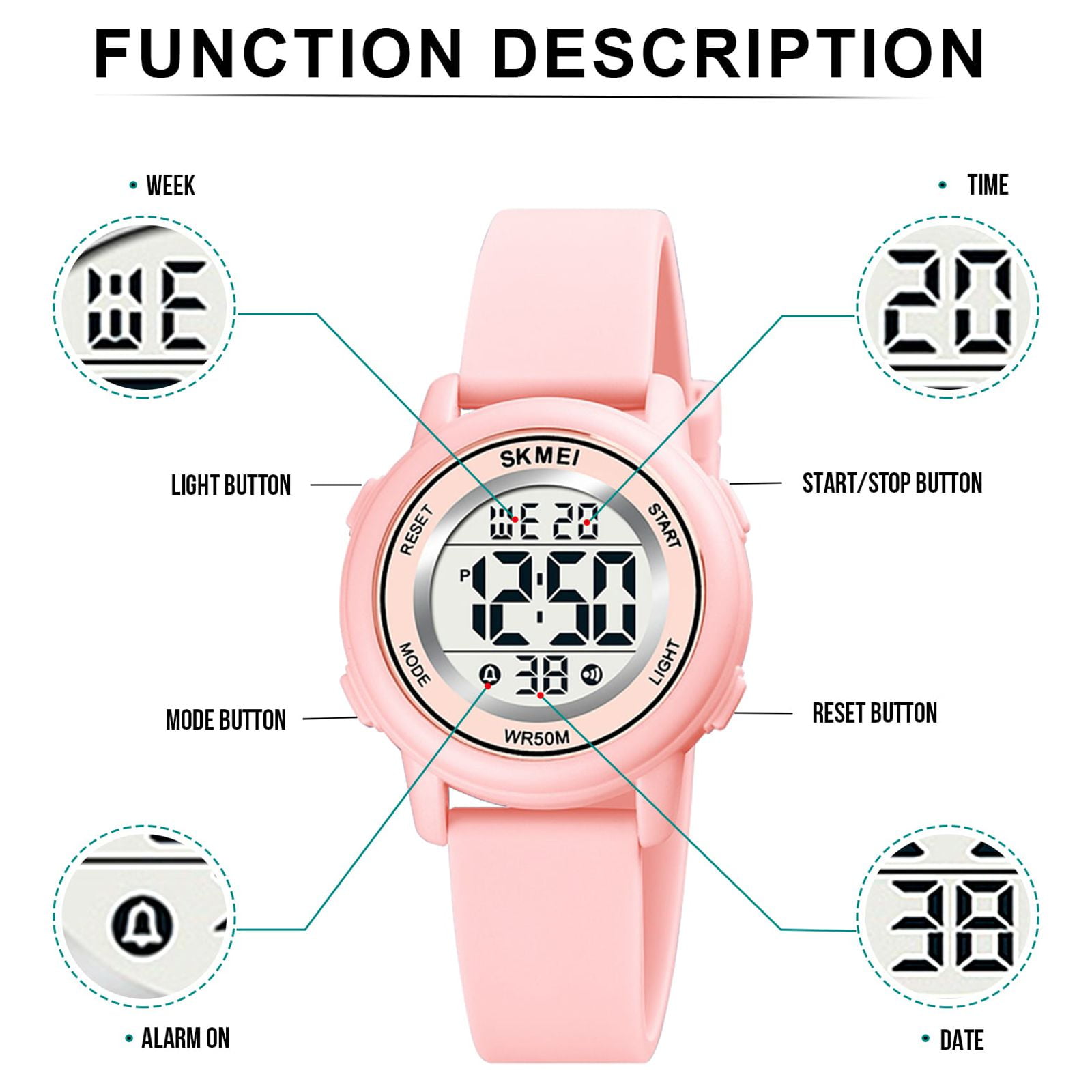 SKMEI Kids Waterproof Sports Watch, Pink