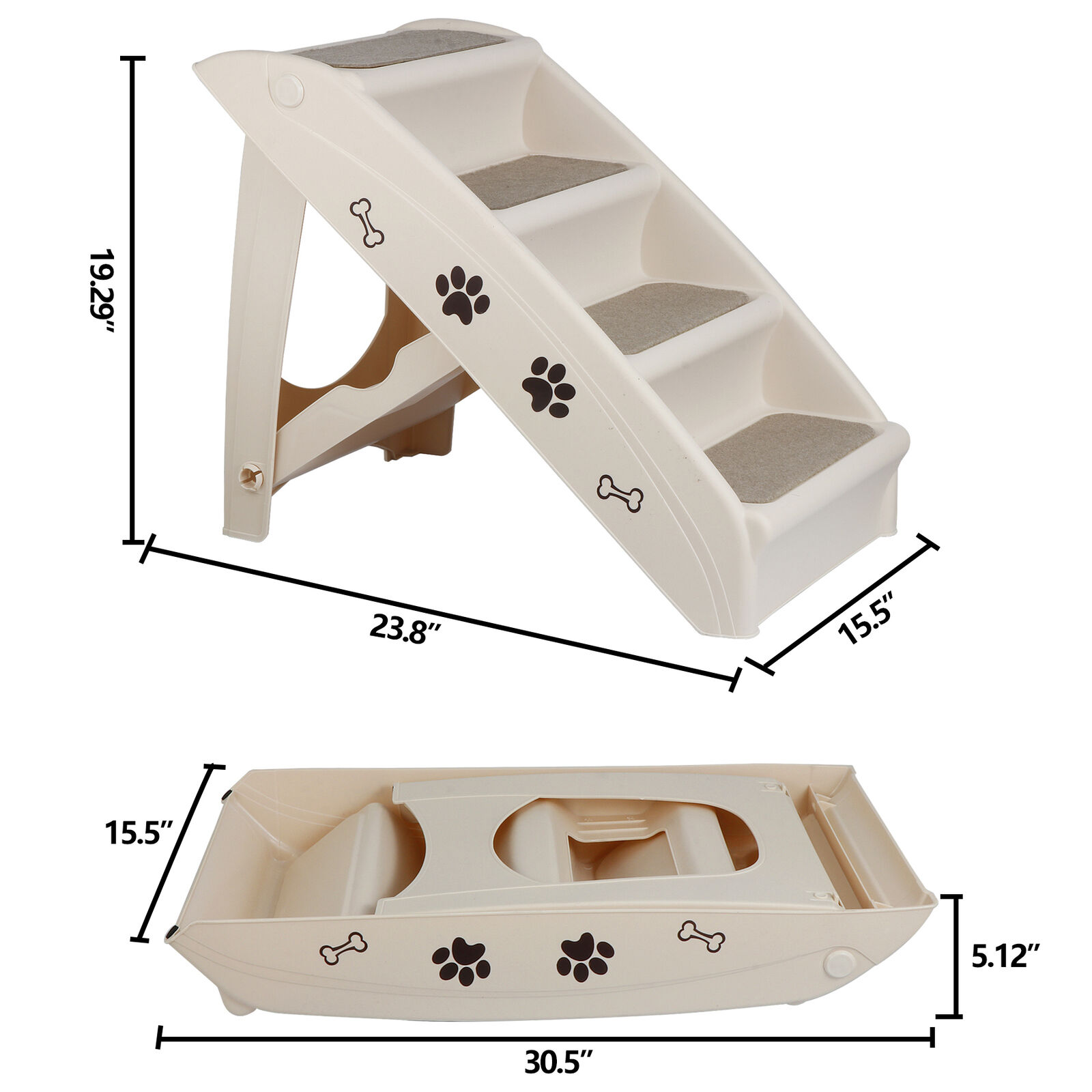 Foldable 4-Step Dog Stairs with Support Frame