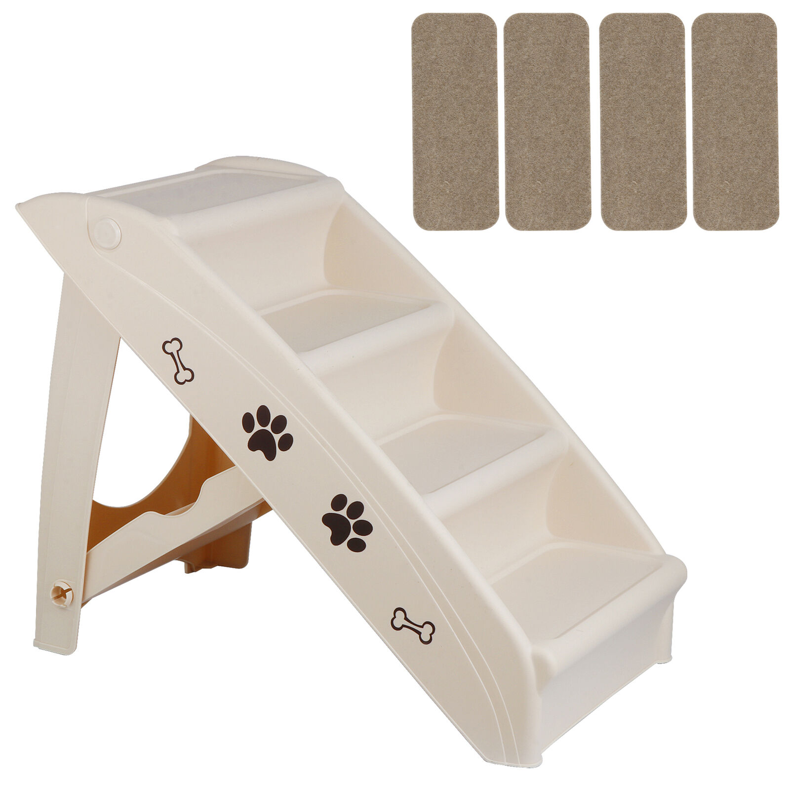 Foldable 4-Step Dog Stairs with Support Frame