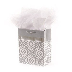 Elegant Silver Gift Bag with Tissue for Couples