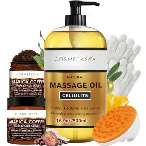 Couples’ Massage Oil Gift Set with Scrub & Gloves