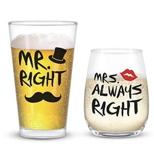 Funny Mr. Right & Mrs. Always Right Glass Set