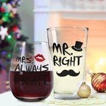 Funny Mr. Right & Mrs. Always Right Glass Set