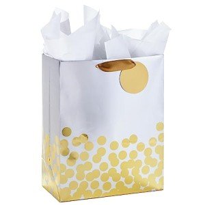 Large Silver Gift Bag with Gold Foil Dots