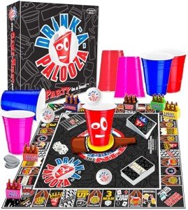 DRINK-A-PALOOZA Drinking Games for Adults - Competitive Board Game for Parties, 21st Birthdays, and Game Nights; Features Drinking Card Games, Beer Pong, and Couples Games – The Perfect Novelty Gift