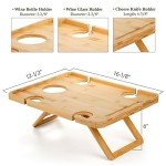 Kingrol Bamboo Wine Picnic Table with Wine Bottle, Glass and Cheese Knife Holder - for Park Camping Beach Outdoor Snack, Wine Lover Gift, Foldable and Portable, 16.1 x 12.5 x 6 Inch