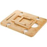 Kingrol Bamboo Wine Picnic Table with Wine Bottle, Glass and Cheese Knife Holder - for Park Camping Beach Outdoor Snack, Wine Lover Gift, Foldable and Portable, 16.1 x 12.5 x 6 Inch