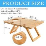 Youeon Portable Wine Picnic Table with 5 Wine Glasses Holder, Foldable Champagne Picnic Snack Table, Wine and Cheese Table for Picnic, Camping, Park, Beach, Wine Lover Gift