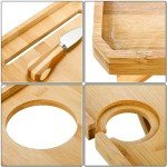 Kingrol Bamboo Wine Picnic Table with Wine Bottle, Glass and Cheese Knife Holder - for Park Camping Beach Outdoor Snack, Wine Lover Gift, Foldable and Portable, 16.1 x 12.5 x 6 Inch