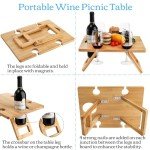 Youeon Portable Wine Picnic Table with 5 Wine Glasses Holder, Foldable Champagne Picnic Snack Table, Wine and Cheese Table for Picnic, Camping, Park, Beach, Wine Lover Gift