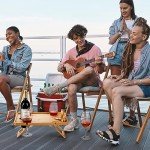 Kingrol Bamboo Wine Picnic Table with Wine Bottle, Glass and Cheese Knife Holder - for Park Camping Beach Outdoor Snack, Wine Lover Gift, Foldable and Portable, 16.1 x 12.5 x 6 Inch