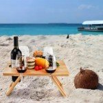 Youeon Portable Wine Picnic Table with 5 Wine Glasses Holder, Foldable Champagne Picnic Snack Table, Wine and Cheese Table for Picnic, Camping, Park, Beach, Wine Lover Gift
