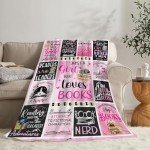 Book Blanket Fleece Soft Warm Plush Just A Girl Who Loves Books Throw Blanket Lightweight Plush Fuzzy Cozy Bookish Blanket Reading Gifts for Girls Women Readers Lovers for Couch Sofa Bed 50"X40"
