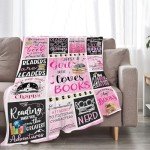 Book Blanket Fleece Soft Warm Plush Just A Girl Who Loves Books Throw Blanket Lightweight Plush Fuzzy Cozy Bookish Blanket Reading Gifts for Girls Women Readers Lovers for Couch Sofa Bed 50"X40"