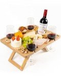 Portable Wine Picnic Table, Outdoor Portable Wine Table, Charcuterie Board with Wine Glass Holder - Includes Picnic Mat & Carry Bag