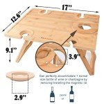 Tirrinia Portable Wine Picnic Table, Ideal Wine Gift for Women Men, Small Folding Wine Table & Cheese Tray with 4 Wine Glasses Holder for Camping, Park, Beach, Garden, Concerts,Wooden Leg