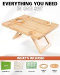 Portable Wine Picnic Table, Outdoor Portable Wine Table, Charcuterie Board with Wine Glass Holder - Includes Picnic Mat & Carry Bag