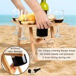 Tirrinia Portable Wine Picnic Table, Ideal Wine Gift for Women Men, Small Folding Wine Table & Cheese Tray with 4 Wine Glasses Holder for Camping, Park, Beach, Garden, Concerts,Wooden Leg