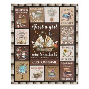 Homiehug Just a Girl Who Loves Books Reading Custom Blanket Funny Throw Fleece Soft Lightweight Warm Cozy Plush for Bedding Couch Practical Gift Universal for Size 60''×80''for Adult