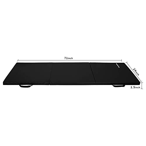 3-Fold Yoga & Gym Mat with Handles (Black)