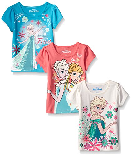 Disney Frozen Little Girls T-Shirt Pack, Off White/Turq/Coral