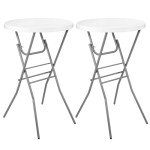 Byliable Cocktail Table 28in Folding Round High Top Indoor Outdoor with Removable Legs, Tall Bistro Foldable Bar Height Table for Parties, Patio, Backyard, Dining, Wedding, White- 2PCS