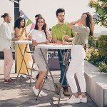 VINGLI 32" Plastic Folding Round Table Bar Height, HDPE Matrial with Gray Metal Finish, High Top Table for Outdoor Party, Cafes, Restaurants, Backyard, Dining Room, Wedding Event,1 Pack, White