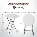 VINGLI 32" Plastic Folding Round Table Bar Height, HDPE Matrial with Gray Metal Finish, High Top Table for Outdoor Party, Cafes, Restaurants, Backyard, Dining Room, Wedding Event,1 Pack, White