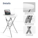 Byliable Cocktail Table 28in Folding Round High Top Indoor Outdoor with Removable Legs, Tall Bistro Foldable Bar Height Table for Parties, Patio, Backyard, Dining, Wedding, White- 2PCS