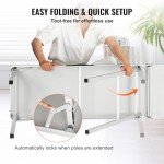 VEVOR Extra Long Folding Portable Bar Tradeshow Podium Table for Indoor, Outdoor, Party, Picnic, Exhibition, Includes Carrying Case, Storage Shelf and Black Skirt, 77.95" x 15.16" x 34.65"