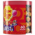 Chupa Chups ‘Best Of’ Lollipop Assortment, 5 Flavors, Individually Wrapped Candy for Kids, 25.3 Oz Drum (60 Suckers)