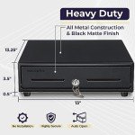 Volcora 13" Electronic Cash Register Drawer for Point of Sale (POS) System with 4 Bill 5 Coin Cash Tray, Removable Coin Compartment, 24V, RJ11/RJ12 Key-Lock, Media Slot, Black - for Small Businesses