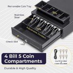 Volcora 13" Electronic Cash Register Drawer for Point of Sale (POS) System with 4 Bill 5 Coin Cash Tray, Removable Coin Compartment, 24V, RJ11/RJ12 Key-Lock, Media Slot, Black - for Small Businesses