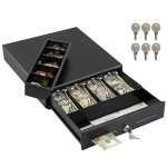 Volcora 13" Electronic Cash Register Drawer for Point of Sale (POS) System with 4 Bill 5 Coin Cash Tray, Removable Coin Compartment, 24V, RJ11/RJ12 Key-Lock, Media Slot, Black - for Small Businesses