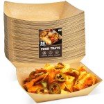 ZORRITA 3 Lb Paper Food Trays - 50 Pack Disposable Nacho Trays, Kraft Paper Food Boats Taco Holders Party Serving Baskets for Hot Dogs Snacks Tacos Fries