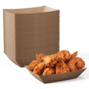 JOLLY CHEF 2lb Paper Food Trays, 100 Pack Disposable Paper Boat, Kraft Serving Boats, Food Holder Trays for Snacks French Fries Nachos Hot Dog Tacos BBQ Party