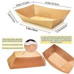 MotBach 100 Pack 2lb Kraft Paper Food Trays, Heavy-Duty Paper Food Boat Disposable Serving Basket Tray for French Fries Nachos Snack Hot Dog Taco BBQ Popcorn Party Picnic Wedding Party (Brown)